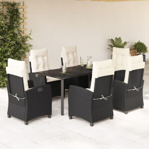vidaXL 7-delige Tuinset met kussens poly rattan zwart