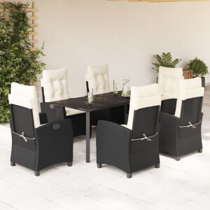 vidaXL 7-delige Tuinset met kussens poly rattan zwart