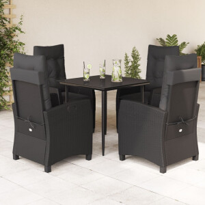 vidaXL 5-delige Tuinset met kussens poly rattan zwart