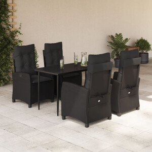 vidaXL 5-delige Tuinset met kussens poly rattan zwart