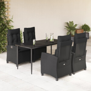 vidaXL 5-delige Tuinset met kussens poly rattan zwart
