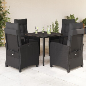 vidaXL 5-delige Tuinset met kussens poly rattan zwart