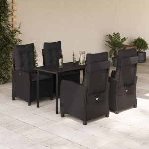 vidaXL 5-delige Tuinset met kussens poly rattan zwart