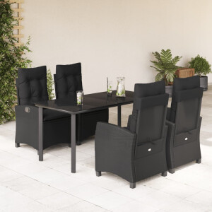 vidaXL 5-delige Tuinset met kussens poly rattan zwart