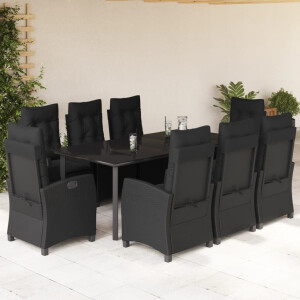 vidaXL 9-delige Tuinset poly rattan zwart