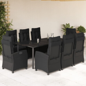 vidaXL 9-delige Tuinset poly rattan zwart