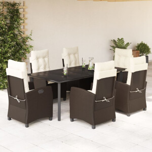 vidaXL 7-delige Tuinset met kussens poly rattan bruin