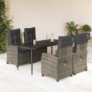 vidaXL 5-delige Tuinset met kussens poly rattan grijs