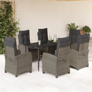 vidaXL 7-delige Tuinset met kussens poly rattan grijs