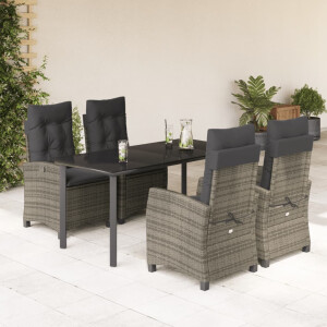 vidaXL 5-delige Tuinset met kussens poly rattan grijs