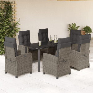 vidaXL 7-delige Tuinset met kussens poly rattan grijs