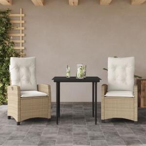 vidaXL 3-delige Tuinset met kussens poly rattan beige