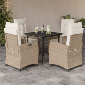 vidaXL 5-delige Tuinset met kussens poly rattan beige