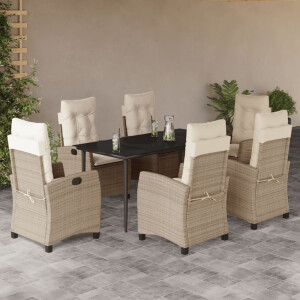 vidaXL 7-delige Tuinset met kussens poly rattan beige
