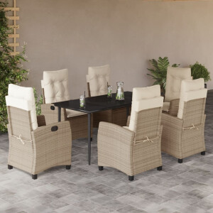 vidaXL 7-delige Tuinset met kussens poly rattan beige