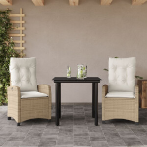 vidaXL 3-delige Tuinset met kussens poly rattan beige