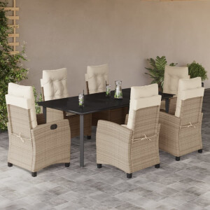 vidaXL 7-delige Tuinset met kussens poly rattan beige