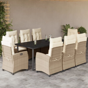 vidaXL 9-delige Tuinset met kussens poly rattan beige