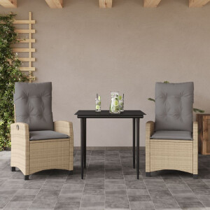 vidaXL 3-delige Tuinset met kussens poly rattan gemengd beige