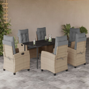 vidaXL 7-delige Tuinset met kussens poly rattan gemengd beige