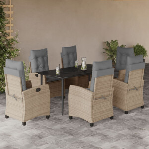 vidaXL 7-delige Tuinset met kussens poly rattan gemengd beige
