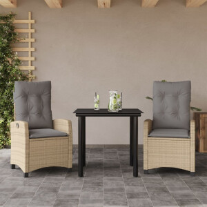 vidaXL 3-delige Tuinset met kussens poly rattan gemengd beige