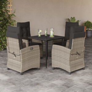 vidaXL 5-delige Tuinset met kussens poly rattan lichtgrijs