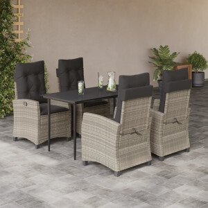 vidaXL 5-delige Tuinset met kussens poly rattan lichtgrijs