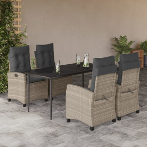 vidaXL 5-delige Tuinset met kussens poly rattan lichtgrijs