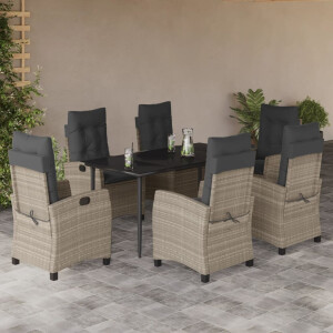 vidaXL 7-delige Tuinset met kussens poly rattan grijs