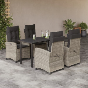 vidaXL 5-delige Tuinset met kussens poly rattan lichtgrijs