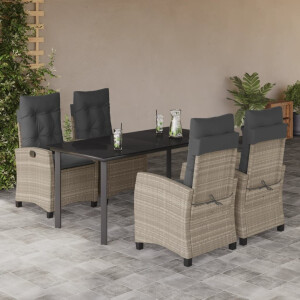vidaXL 5-delige Tuinset met kussens poly rattan lichtgrijs