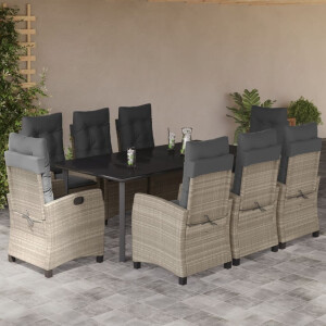 vidaXL 9-delige Tuinset met kussens poly rattan lichtgrijs