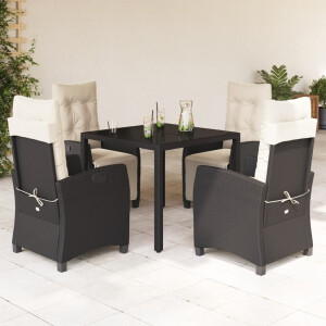 vidaXL 5-delige Tuinset met kussens poly rattan zwart