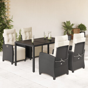 vidaXL 5-delige Tuinset met kussens poly rattan zwart