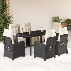 vidaXL 7-delige Tuinset met kussens poly rattan zwart
