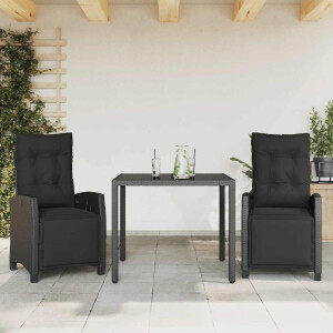 vidaXL 3-delige Tuinset met kussens poly rattan zwart