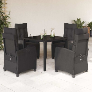 vidaXL 5-delige Tuinset met kussens poly rattan zwart