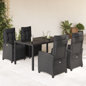 vidaXL 5-delige Tuinset met kussens poly rattan zwart