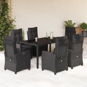 vidaXL 7-delige Tuinset met kussens poly rattan zwart