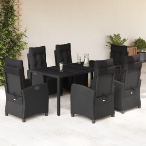 vidaXL 7-delige Tuinset met kussens poly rattan zwart