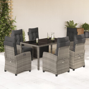 vidaXL 7-delige Tuinset met kussens poly rattan grijs