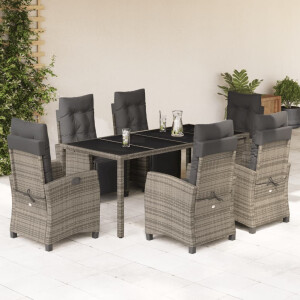 vidaXL 7-delige Tuinset met kussens poly rattan grijs