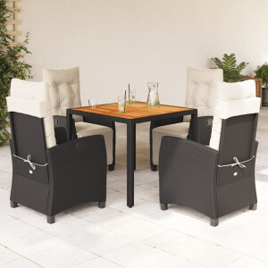 vidaXL 5-delige Tuinset met kussens poly rattan zwart