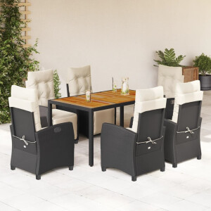 vidaXL 7-delige Tuinset met kussens poly rattan zwart