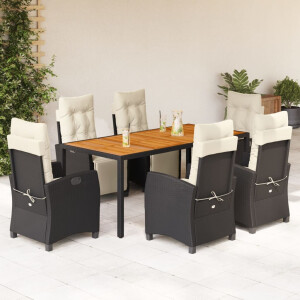vidaXL 7-delige Tuinset met kussens poly rattan zwart