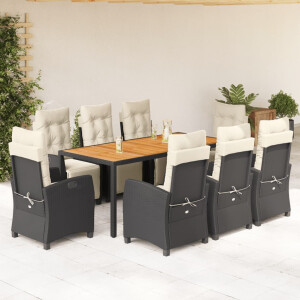 vidaXL 9-delige Tuinset poly rattan zwart