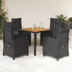 vidaXL 5-delige Tuinset met kussens poly rattan zwart