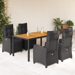 vidaXL 5-delige Tuinset met kussens poly rattan zwart