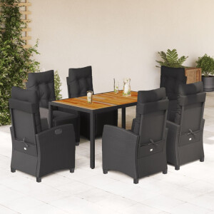 vidaXL 7-delige Tuinset met kussens poly rattan zwart